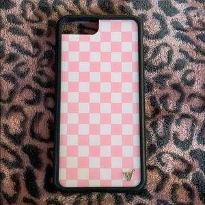 pink checkered wildflower phone case